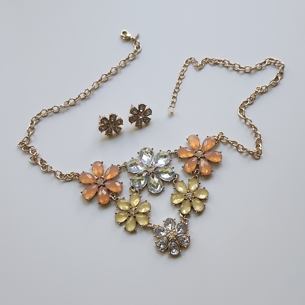 Elegant Floral Necklace and Earring Set in Gold and Yellow